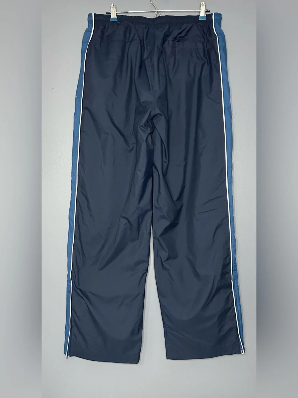 Vtg‎ Nike Track Pants Mens 2XL Blue Soft Lined Elastic Waist Side Stripe Zip Hem
